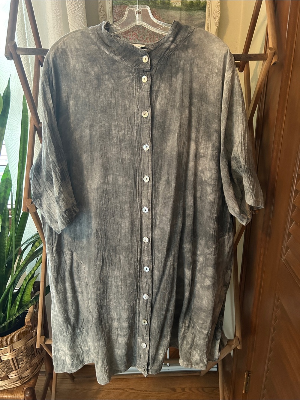 Oh My Gauze! Washed Charcoal Gray Button-Up Tinic/Dress